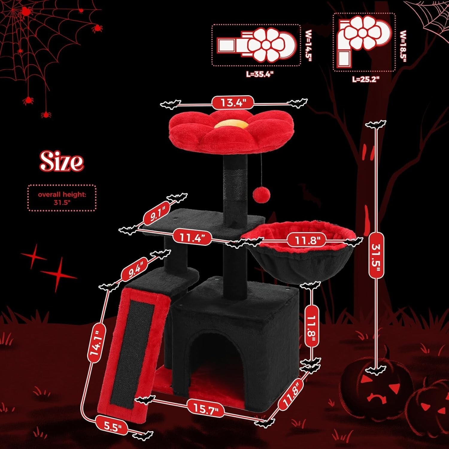 Multi-Level Indoor Cat Tree: Gothic Design with Hammock & Sisal Scratching Ramp