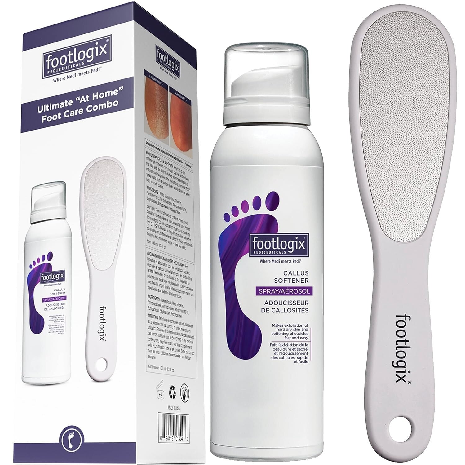 Compact Foot Exfoliator Set with Callus Spray & Double-Sided File - Travel Ready