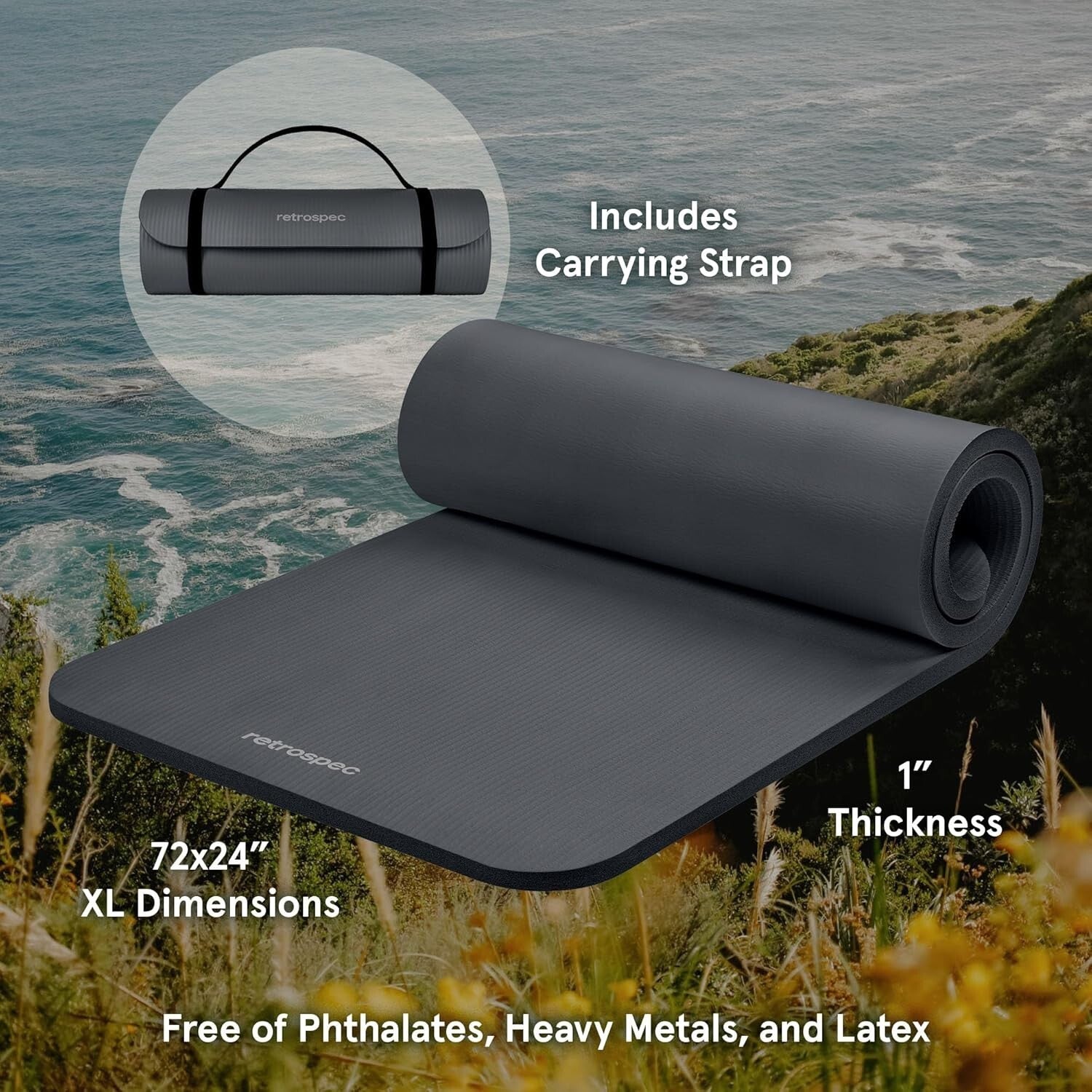 Comfortable Non-Slip 1" Thick Yoga Mat for Men & Women - Includes Carry Strap