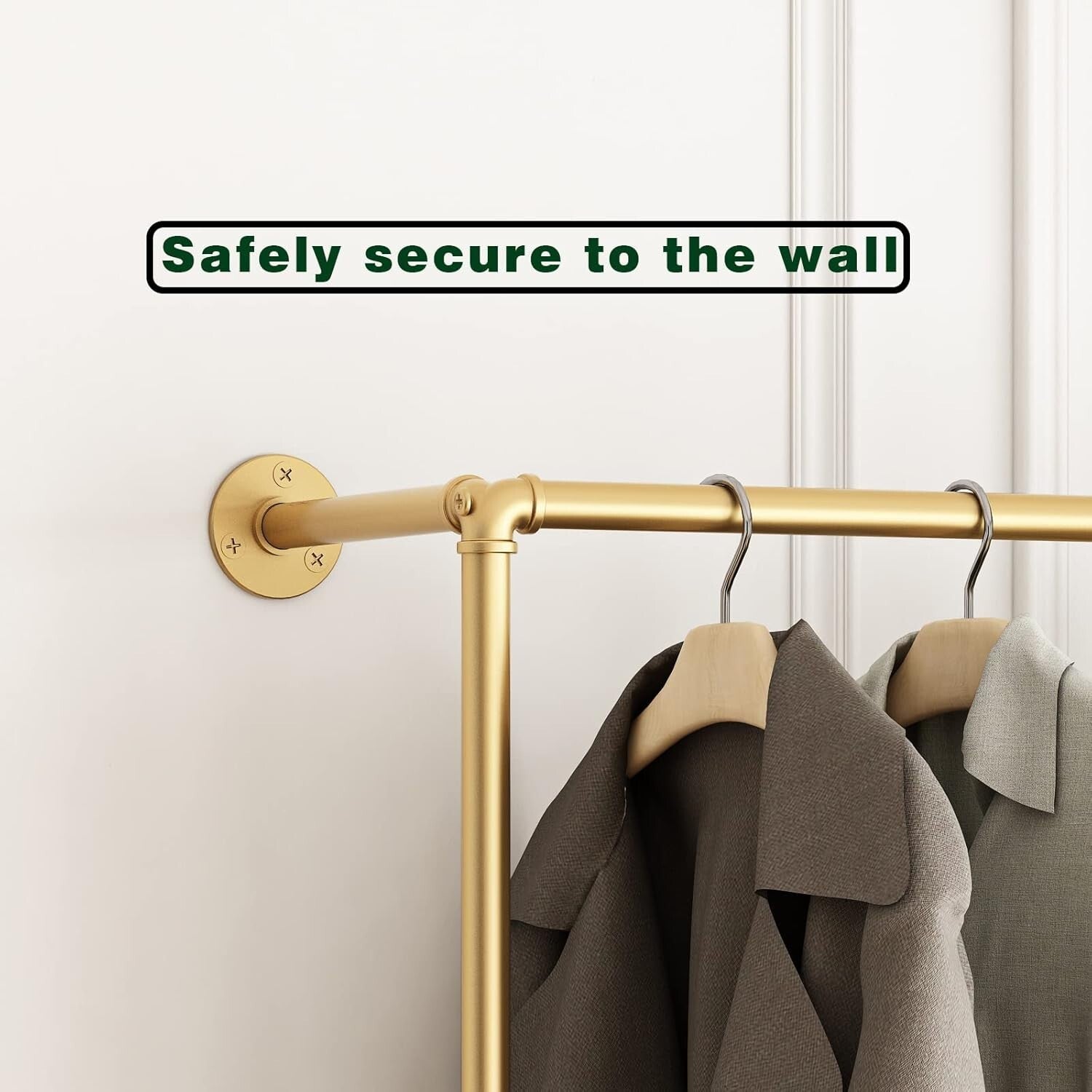 Industrial Gold Wall-Mounted Clothing Rack with Double Rods for Elegant Storage