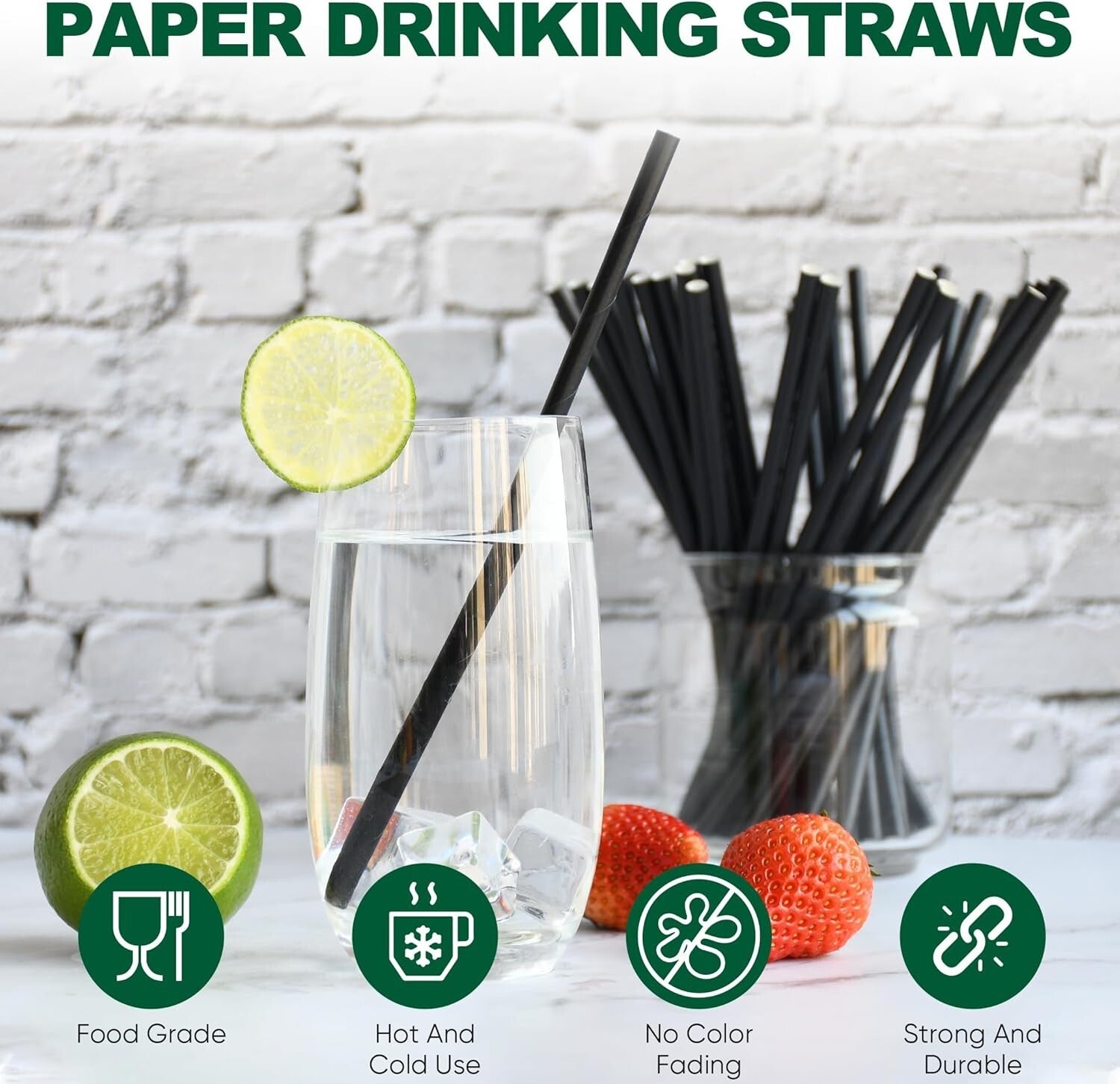 Classic Solid Black 7.75 Inch Drinking Straws - Biodegradable Bulk Case of 4000