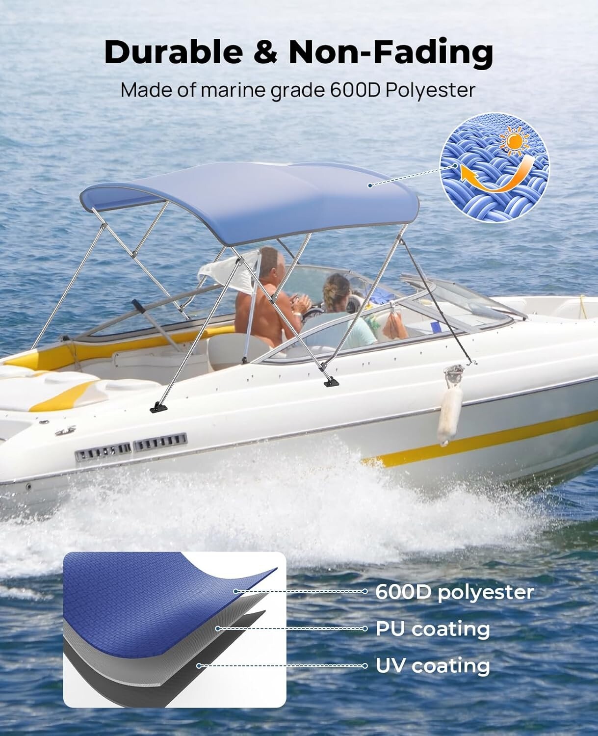 Heavy-Duty Bimini Top for Boats, Tear-Resistant Cover with Quick-Release Design
