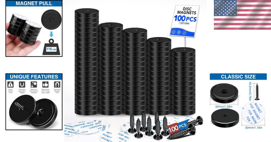 Strong 100 Pack Neodymium Magnets: 110 lbs Black with Screws for Versatile Use