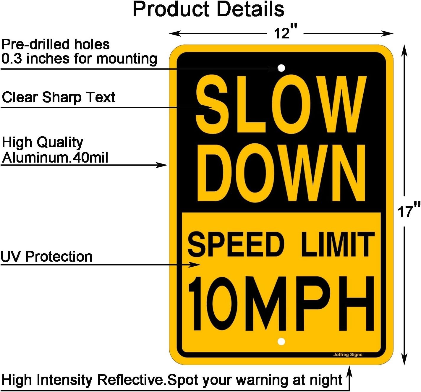 4-Pack Reflective Aluminum 'Slow Down 10 MPH' Signs for Safety, 17x12 Inches