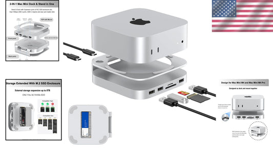 Premium Aluminum Dock for Mac Mini M4 - 8TB SSD Enclosure & USB 3.1 Connectivity