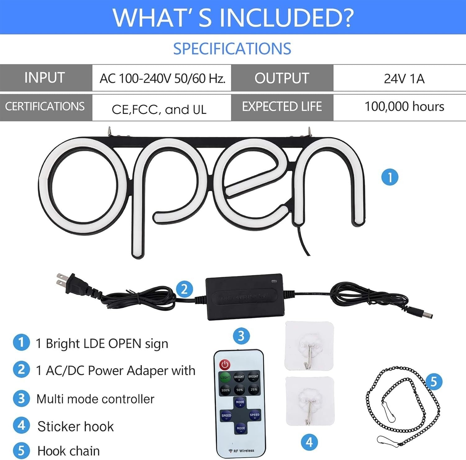 16x6 Energy-Saving LED Open Sign with Double-Sided Open/Closed Display