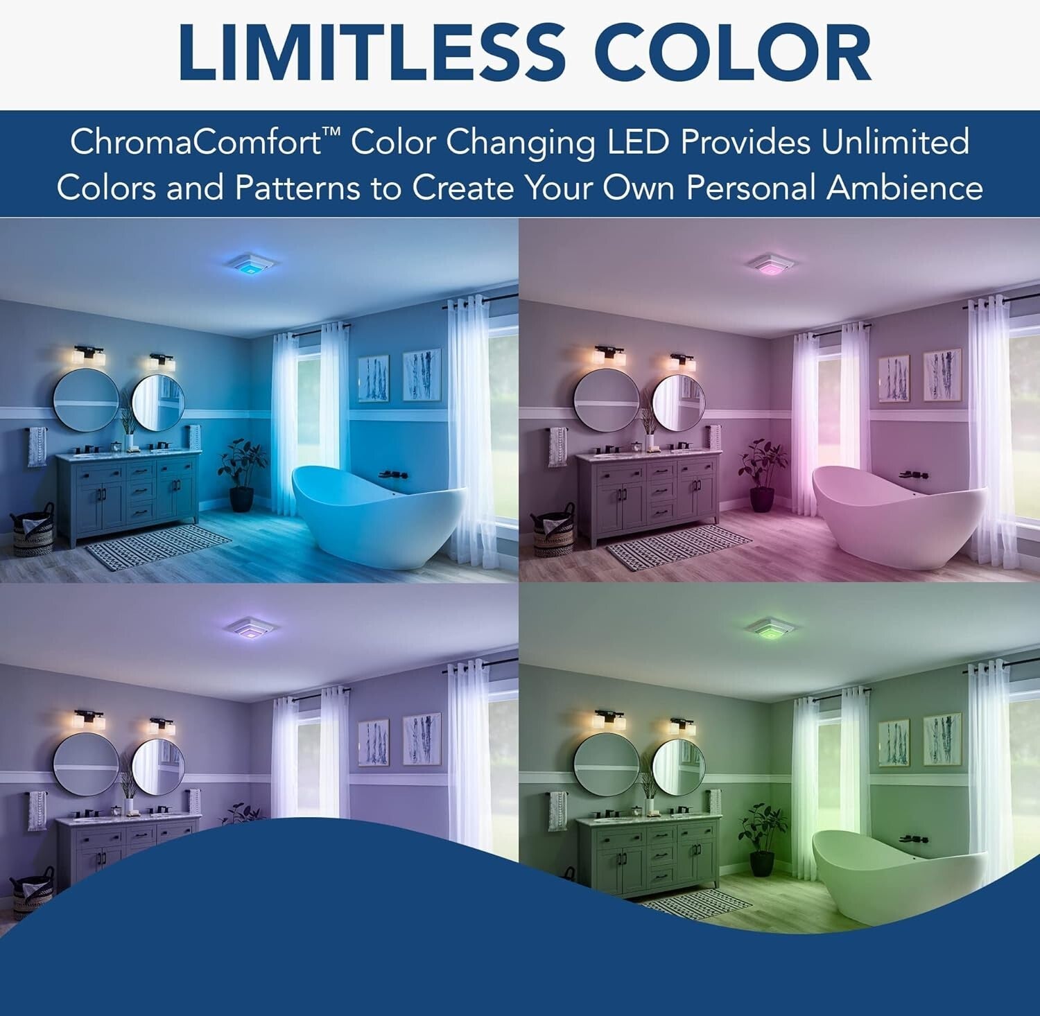 Customizable LED Bath Fan Cover with Wireless Bluetooth Speaker - Quick Install