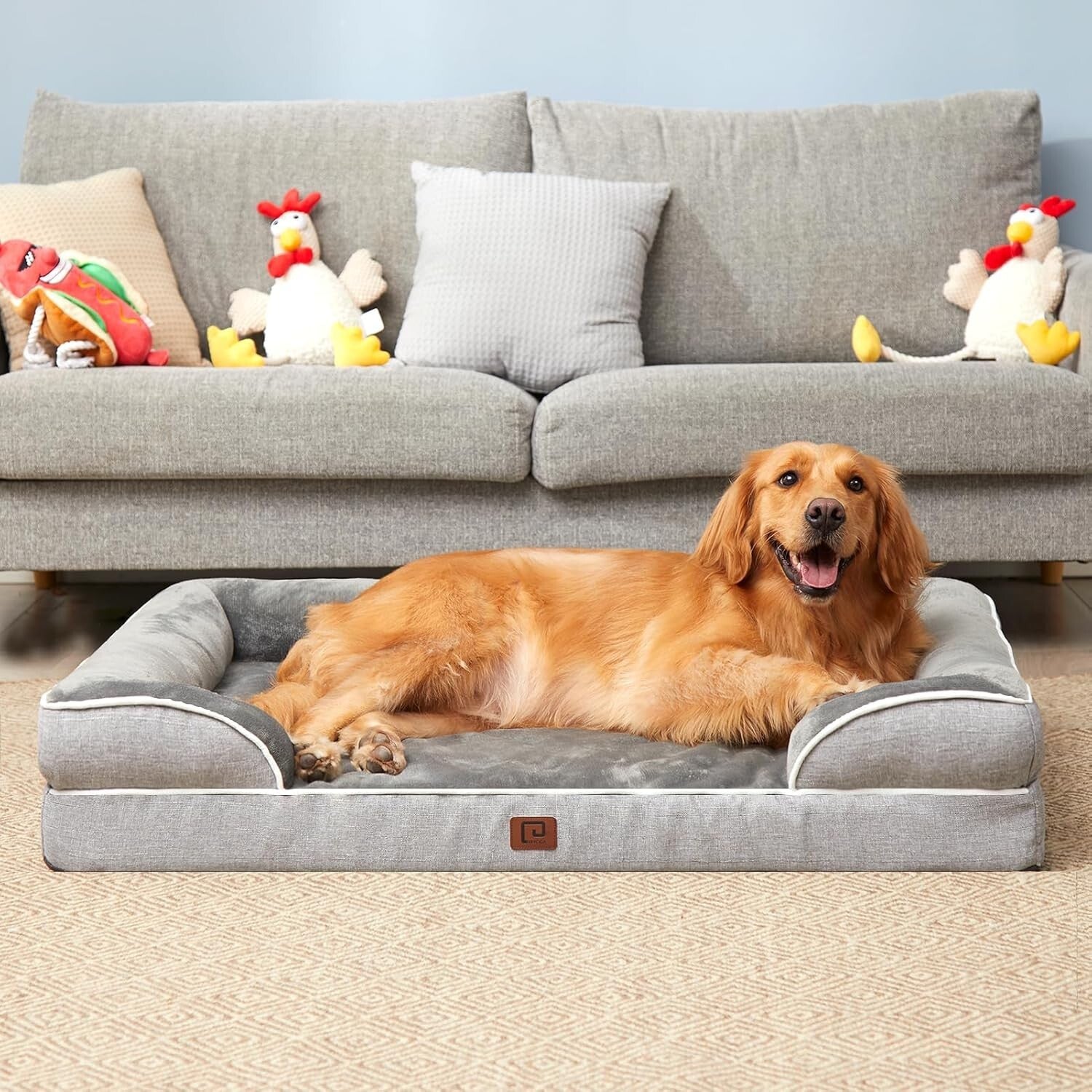 Egg-Crate Foam XL Dog Couch with Non-Slip Bottom - Perfect for All Breeds