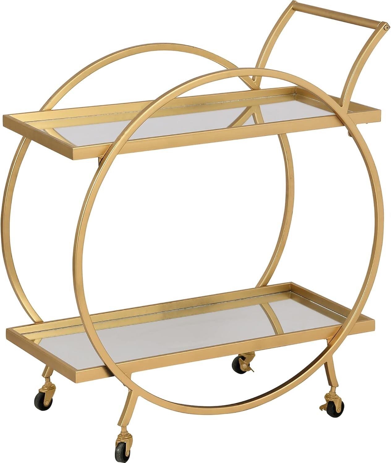 Sophisticated Gold Metal Bar Cart with Mirrors and Locking Wheels - 28 inches
