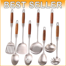 Load image into Gallery viewer, Gifting Delight: Premium 8-Piece Stainless Steel &amp; Wood Utensils Kitchen Set