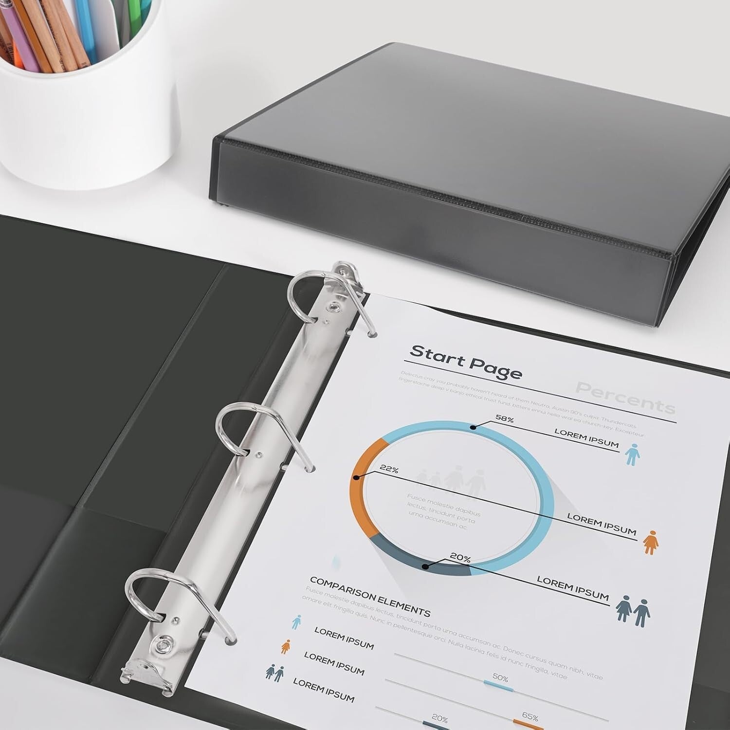 12 Pack D-Ring Black Binders - 1 Inch, Holds 225 Sheets, Multipocket Design