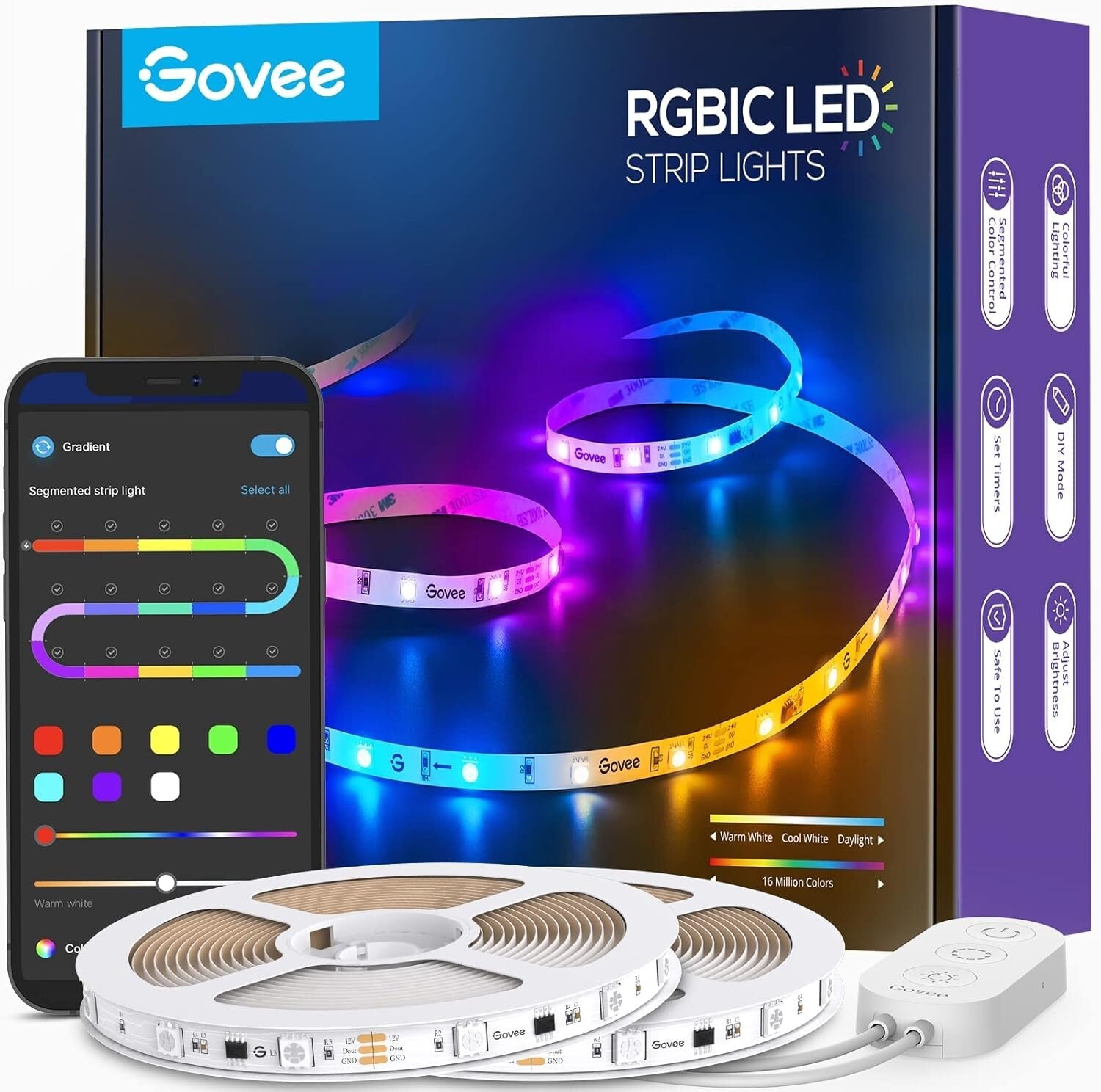 65.6ft RGBIC LED Strip Lights - Smart Bluetooth App Control for Home Decor