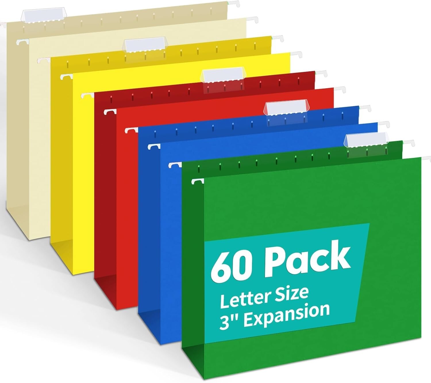 Heavy Duty Hanging File Folders - 60 Pack with 3-Inch Expansion & Premium Hooks
