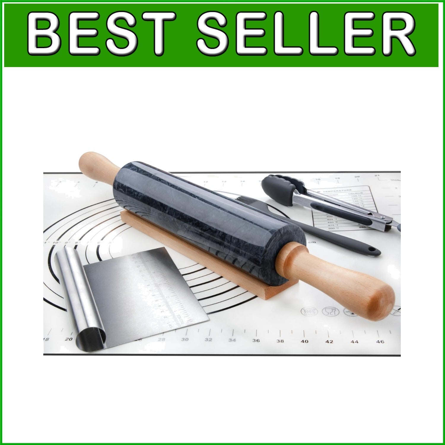 Elegant 18.5-Inch Marble Rolling Pin Set with Silicone Pastry Mat & Accessories