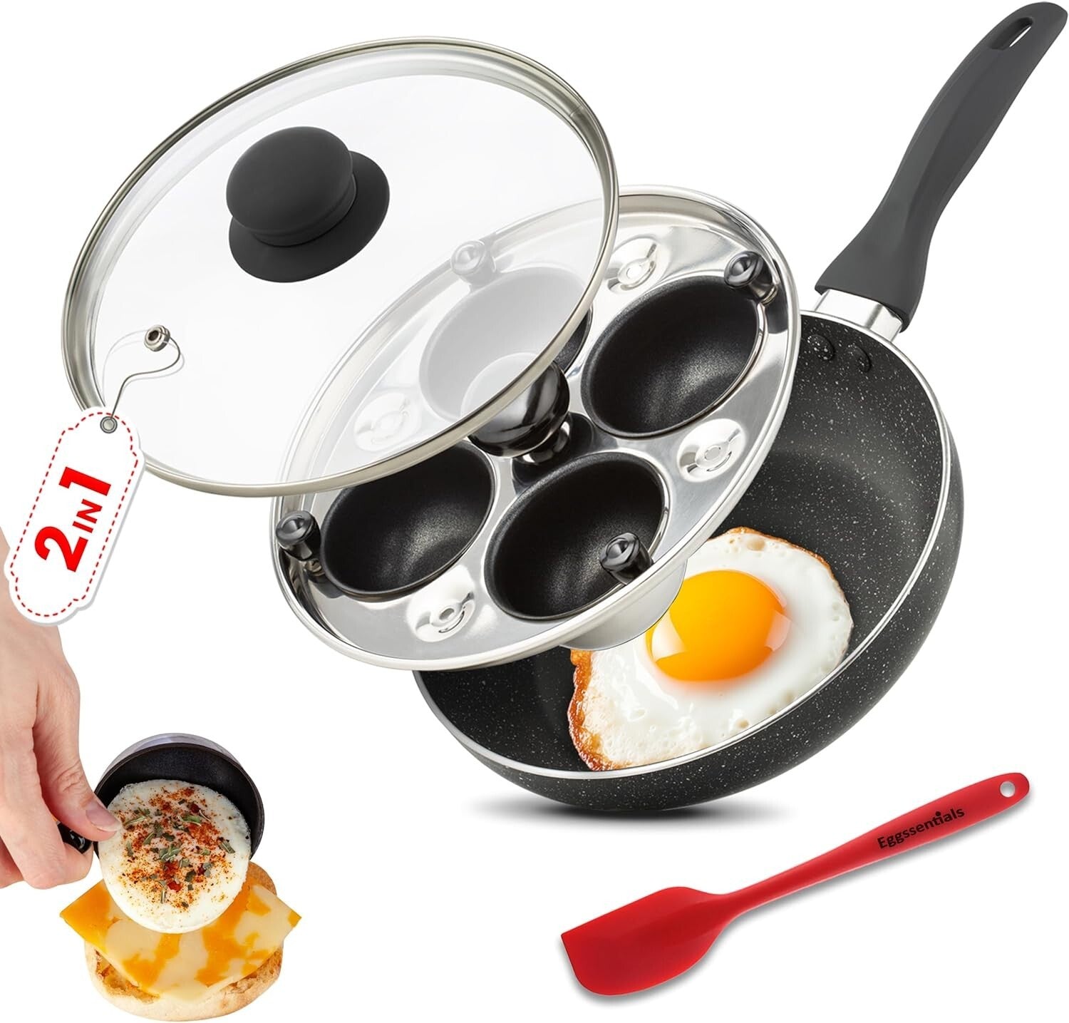 Versatile Egg Maker: Nonstick Frying Pan and Poacher Set with 4 Cup Capacity