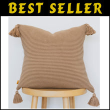 Load image into Gallery viewer, Stylish 100% Cotton Mocha Pillow Cover - 18x18 with Hidden Zipper &amp; Tassels
