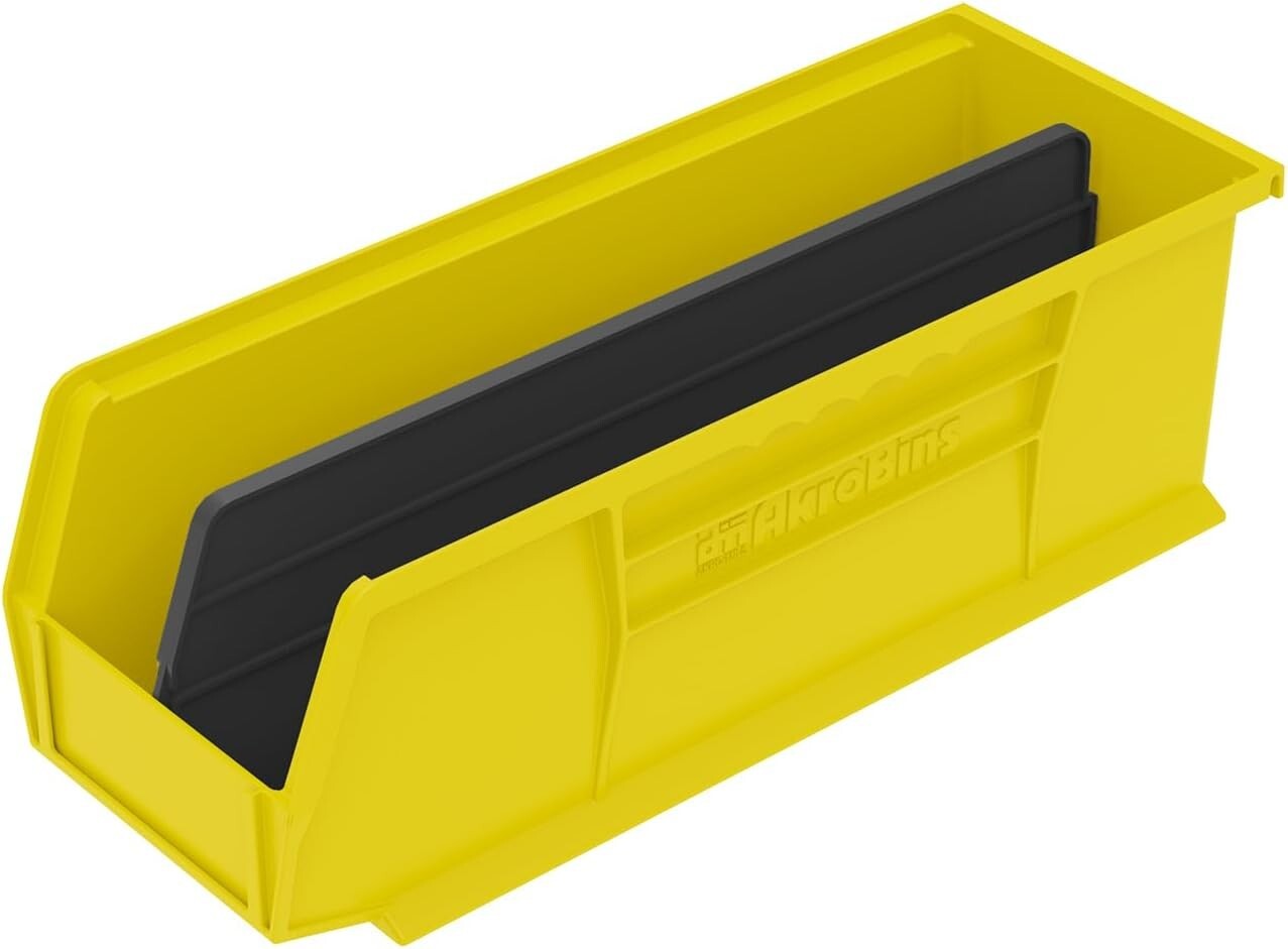 Efficient 12-Pack Plastic Stacking Bins - Yellow Storage Solution for Crafts