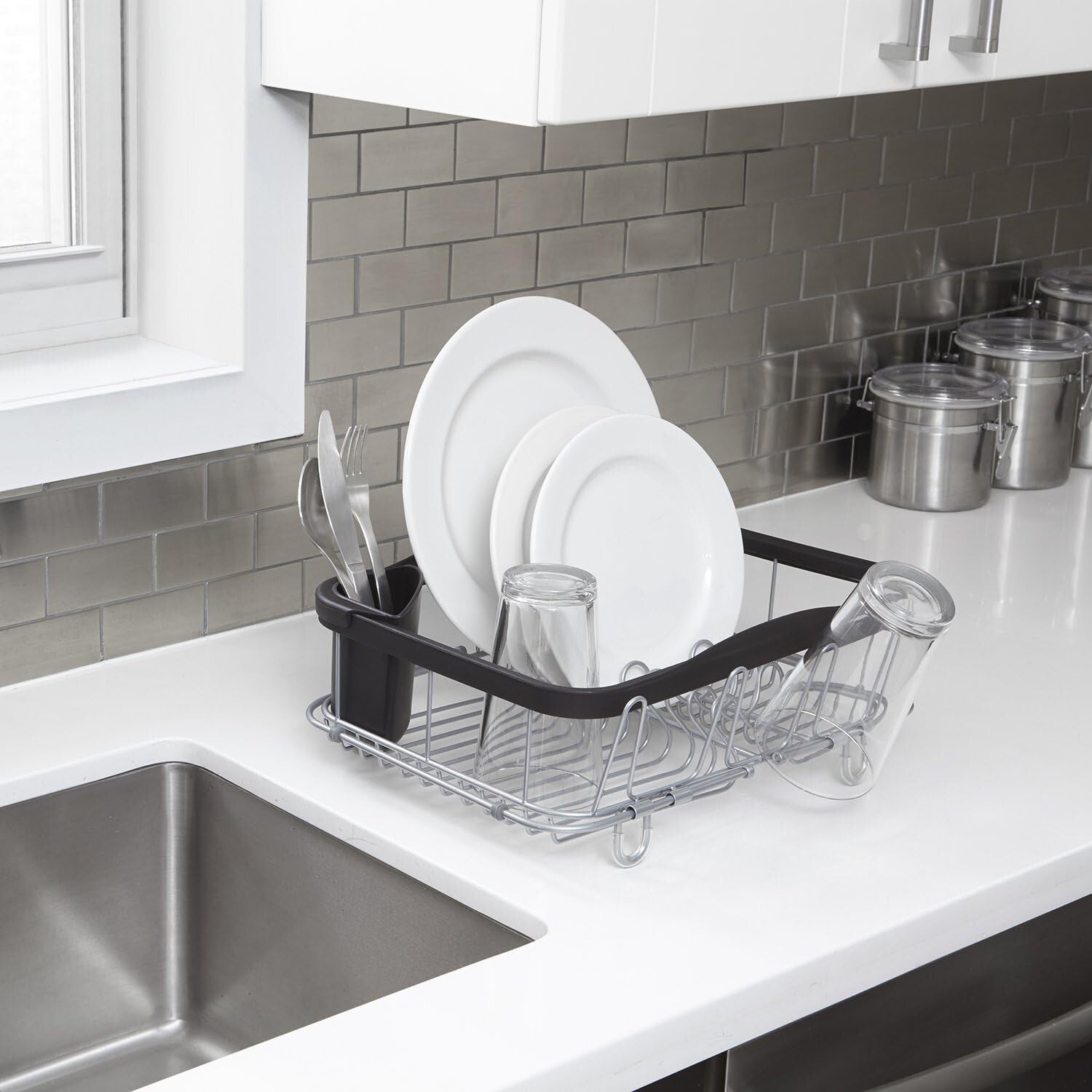 Stylish Sink Drying Rack with Cup Holders - Durable & Compact Kitchen Solution