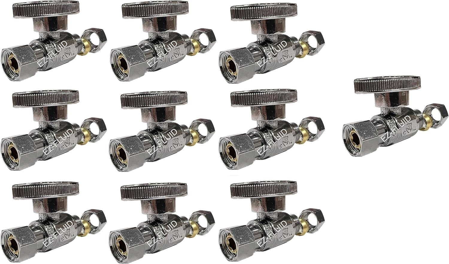10-Pc Lead-Free Chrome Brass Plumbing Shut-Off Valve - Quarter-Turn Design