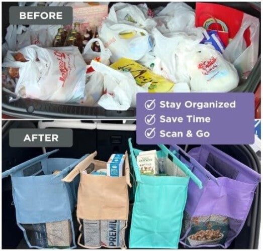 Set of 4 Vibrant Insulated Grocery Bags with Egg & Wine Holder - Eco-Friendly