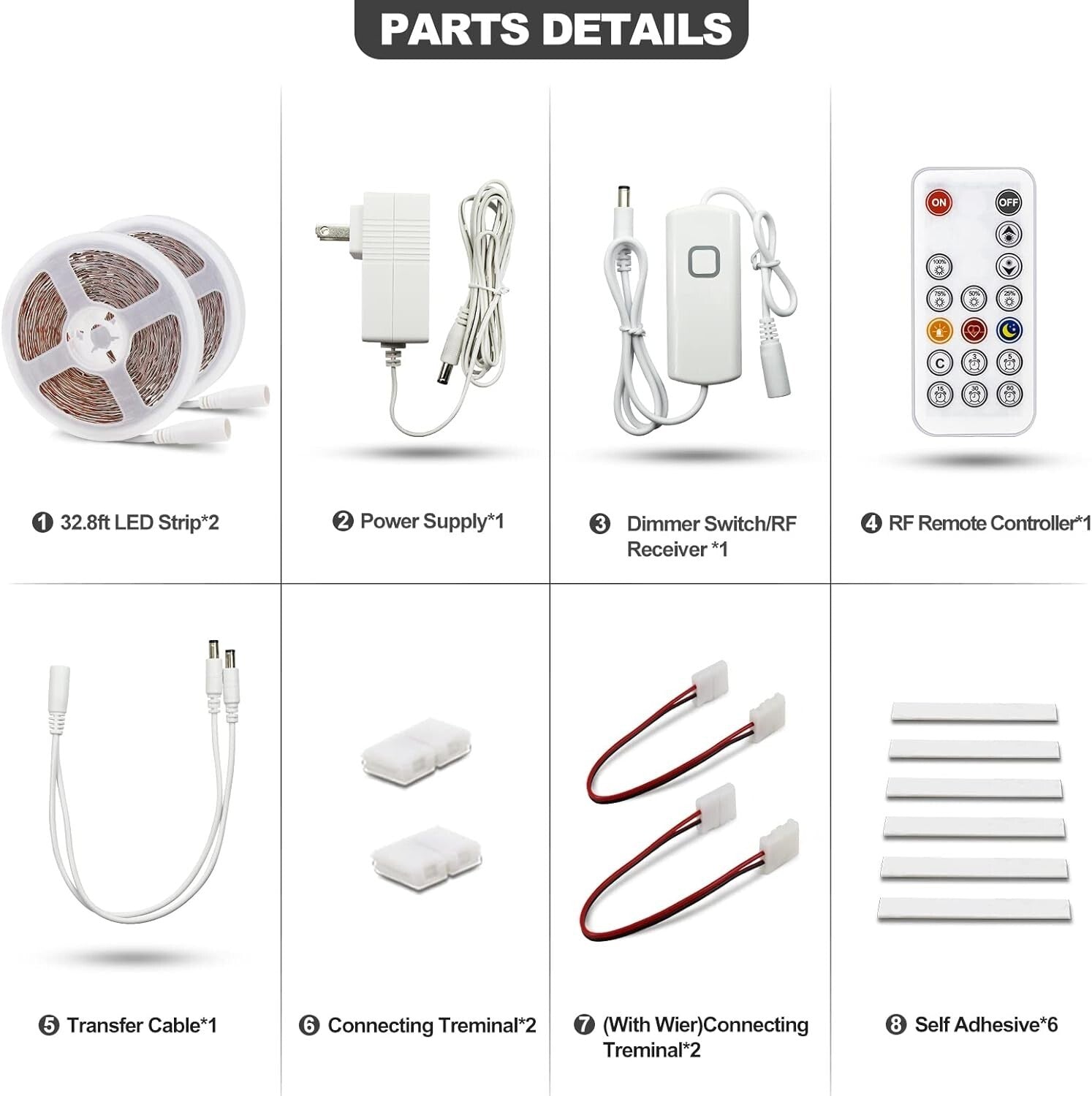 65.6ft Dimmable Warm White LED Strip Lights with RF Remote - Perfect Ambiance