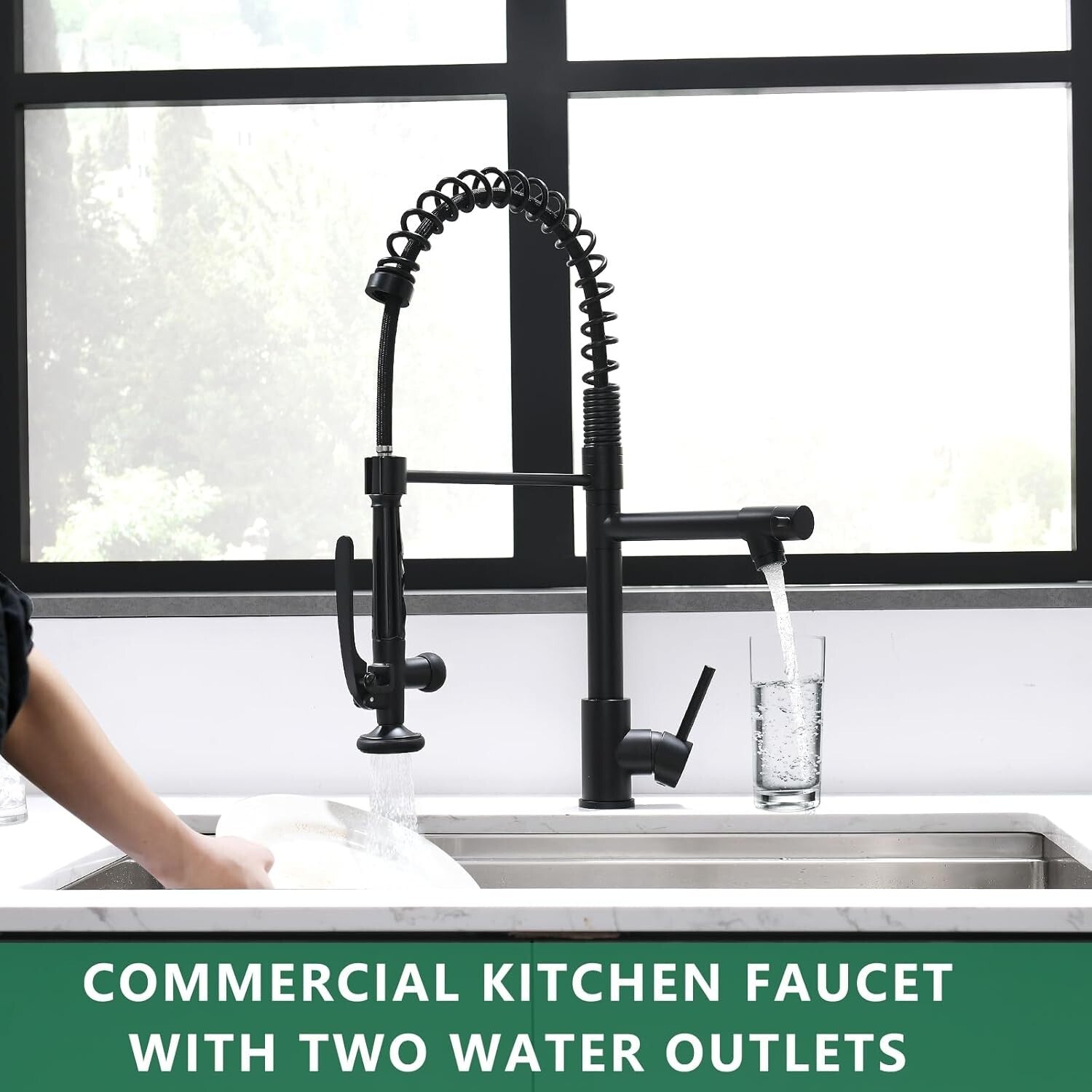 Elegant Matte Black Gooseneck Faucet with Pull Down Sprayer for Modern Kitchens