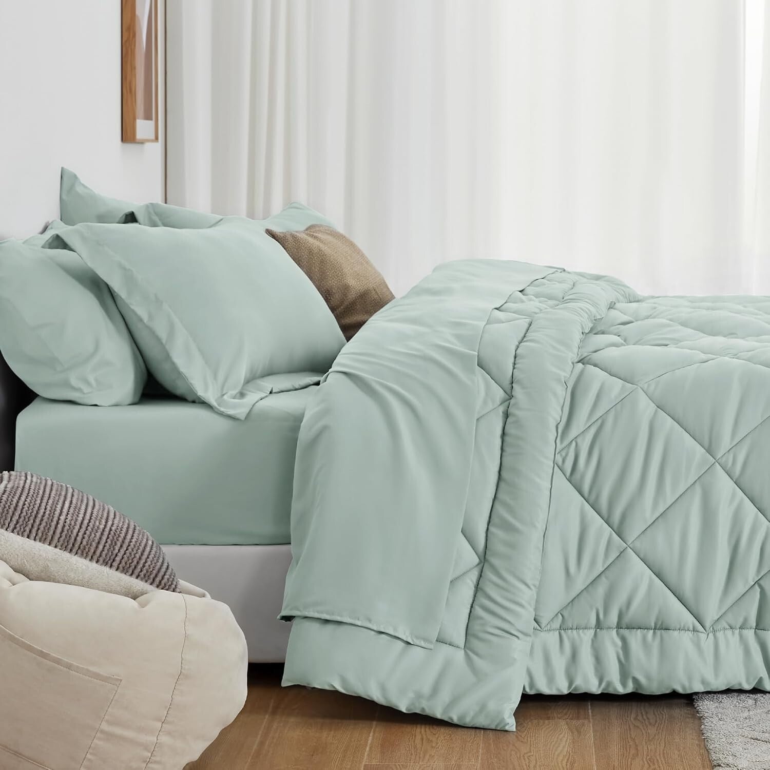 Complete Full Size Aqua Comforter Set - Hypoallergenic and Easy to Care