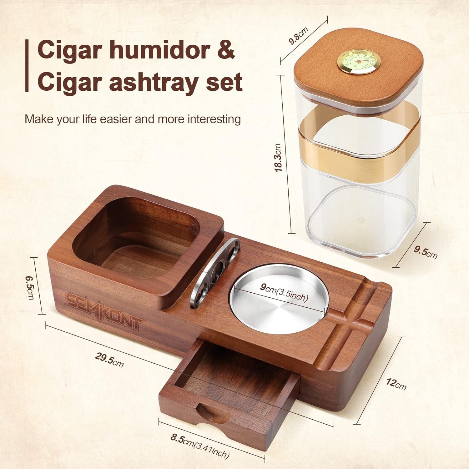 High-End Cigar Accessories Gift Set: Humidor, Ashtray, and Cutter Included