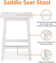 Load image into Gallery viewer, Set of 2 Solid Wood Saddle-Seat Kitchen Barstools - 24 inch White Counter Height