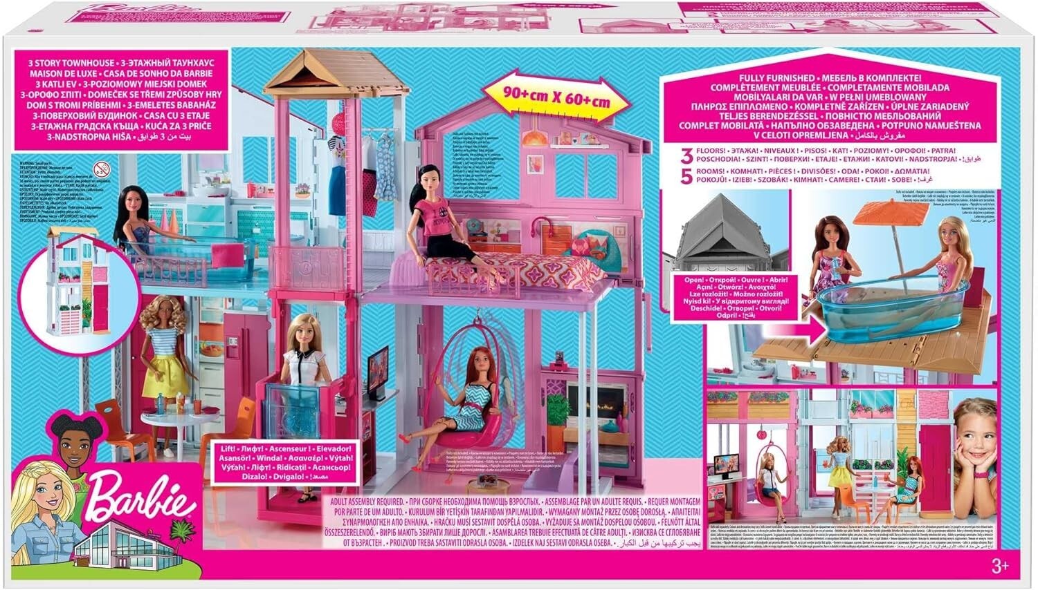 Interactive 3-Story Doll House Playset with Elevator & Swinging Lounge Chair