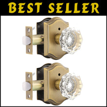 Load image into Gallery viewer, 2-Pack Crystal Privacy Door Lock Sets - Antique Brass Knob with Push Button Lock