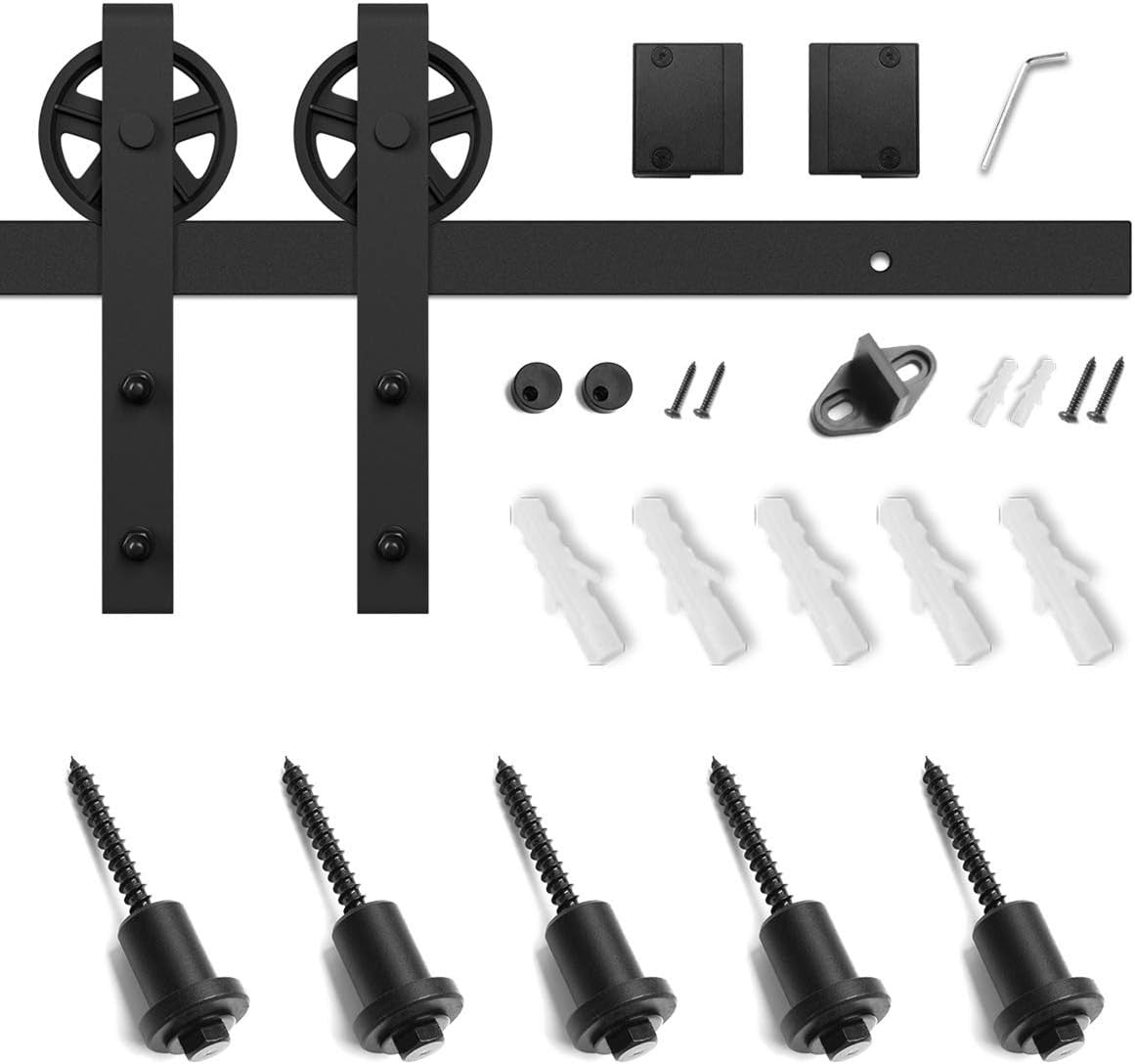 4FT-18FT Heavy-Duty Sliding Barn Door Hardware Kit - Modern Carbon Steel Design