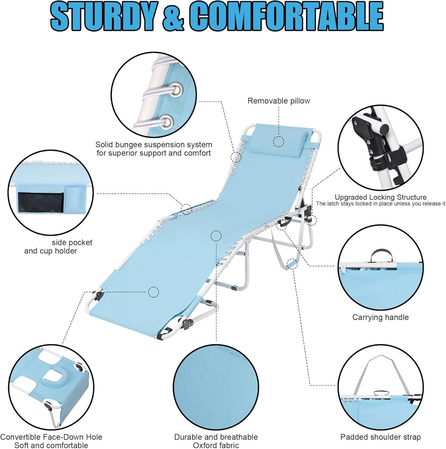 Durable Portable Tanning Chair with Face Hole - Perfect for Poolside Relaxation