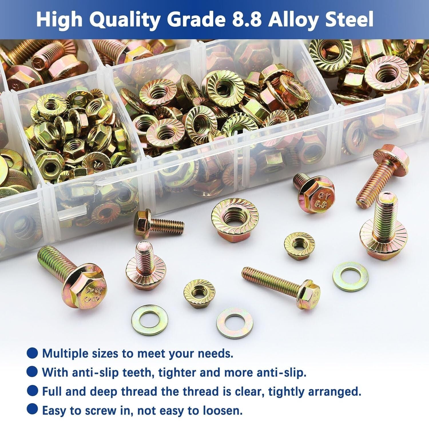 Complete 450PC Flanged Hex Head Bolt Set - Zinc Plated M6, M8, M10 Fasteners