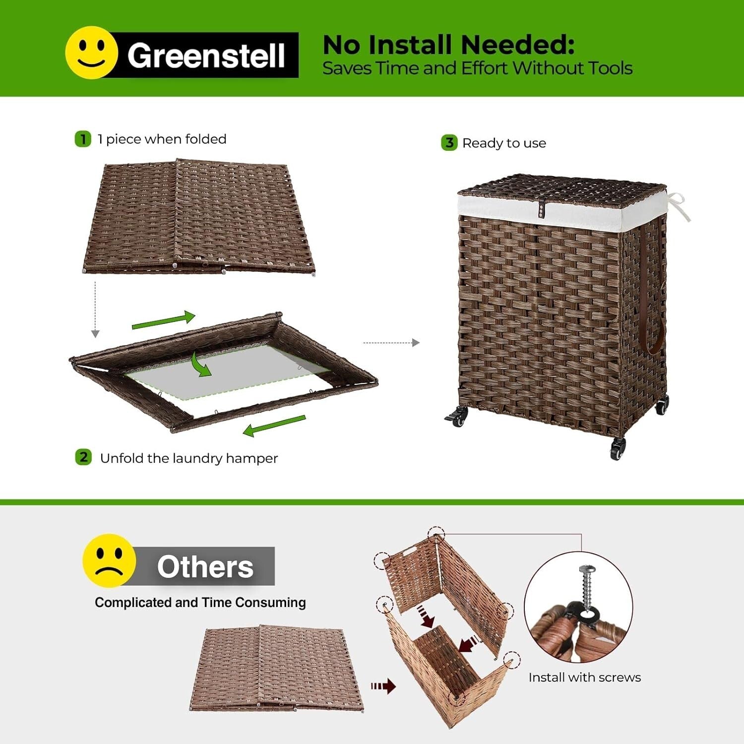 90L Handwoven Laundry Hamper with Wheels - Stylish Dual Compartment Design