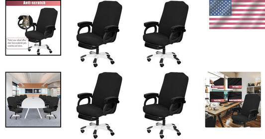Universal Black Stretch Chair Covers - 4 Pack Machine Washable Office Slipcovers