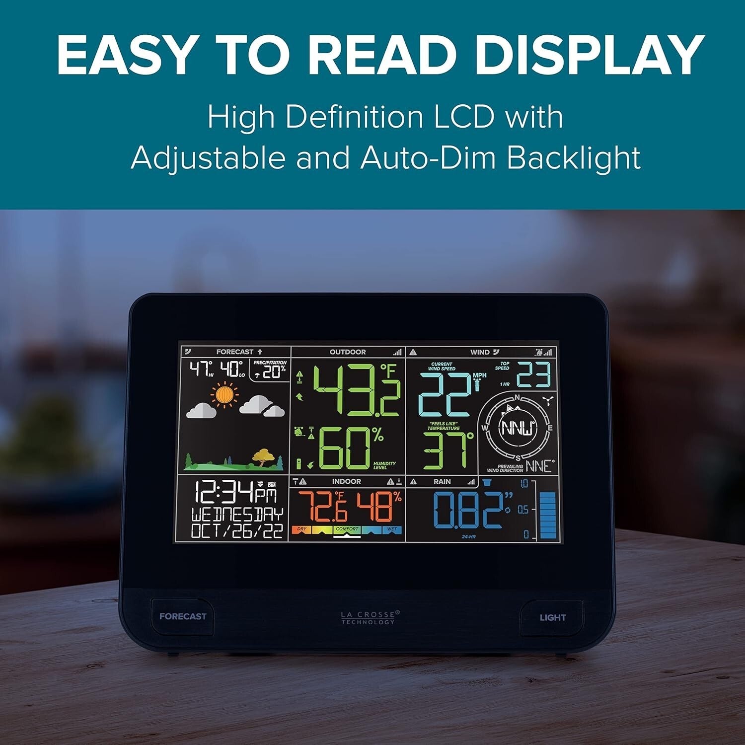 Wireless Temperature and Humidity Weather Monitor with Rain Gauge - Black Finish