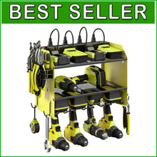 Load image into Gallery viewer, Heavy-Duty Wall Mount Tool Organizer with Hooks and Power Strip - Space Saving