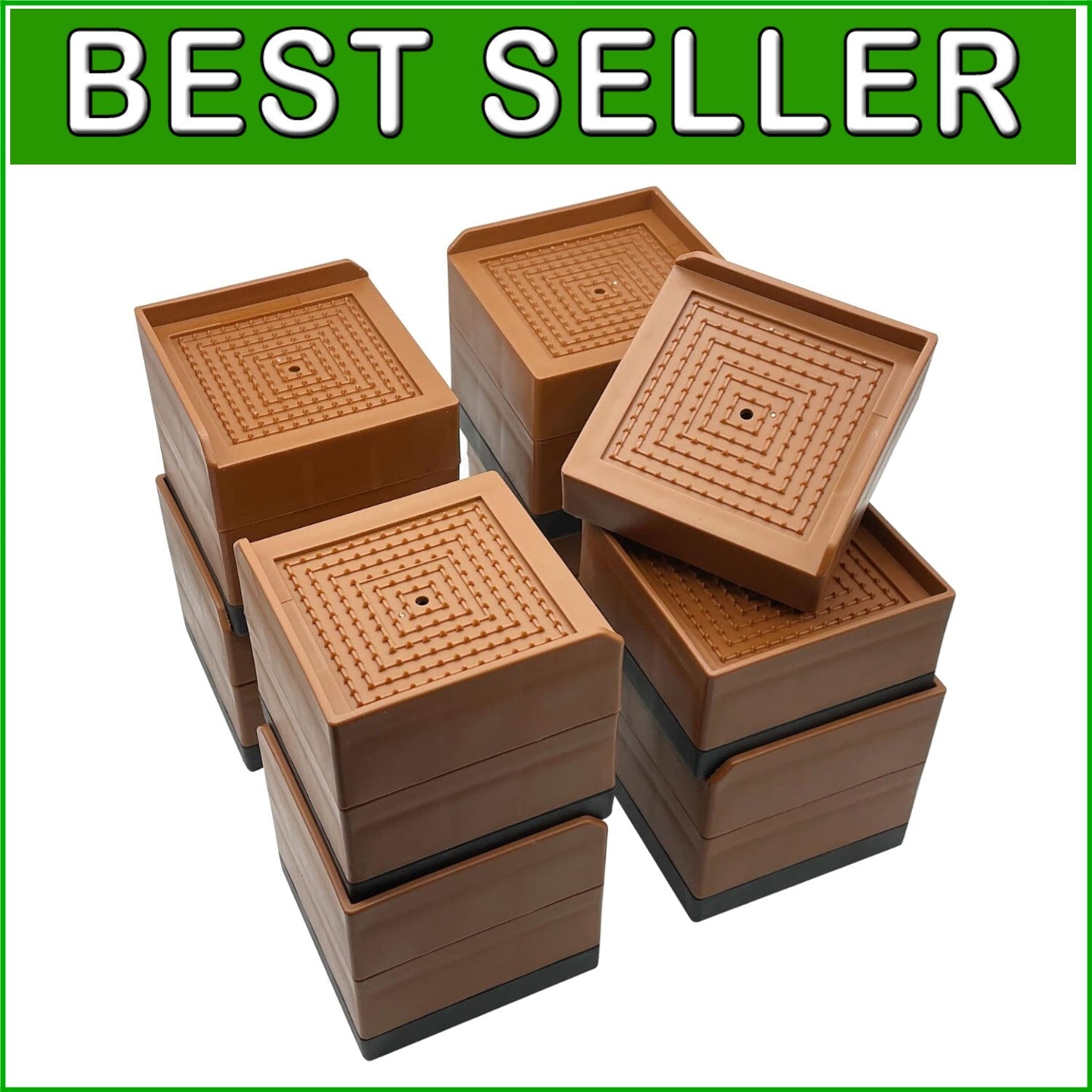 Elegant Brown Furniture Lifts 3-Inch Risers, Perfect for Beds & Sofas - 8 Pack