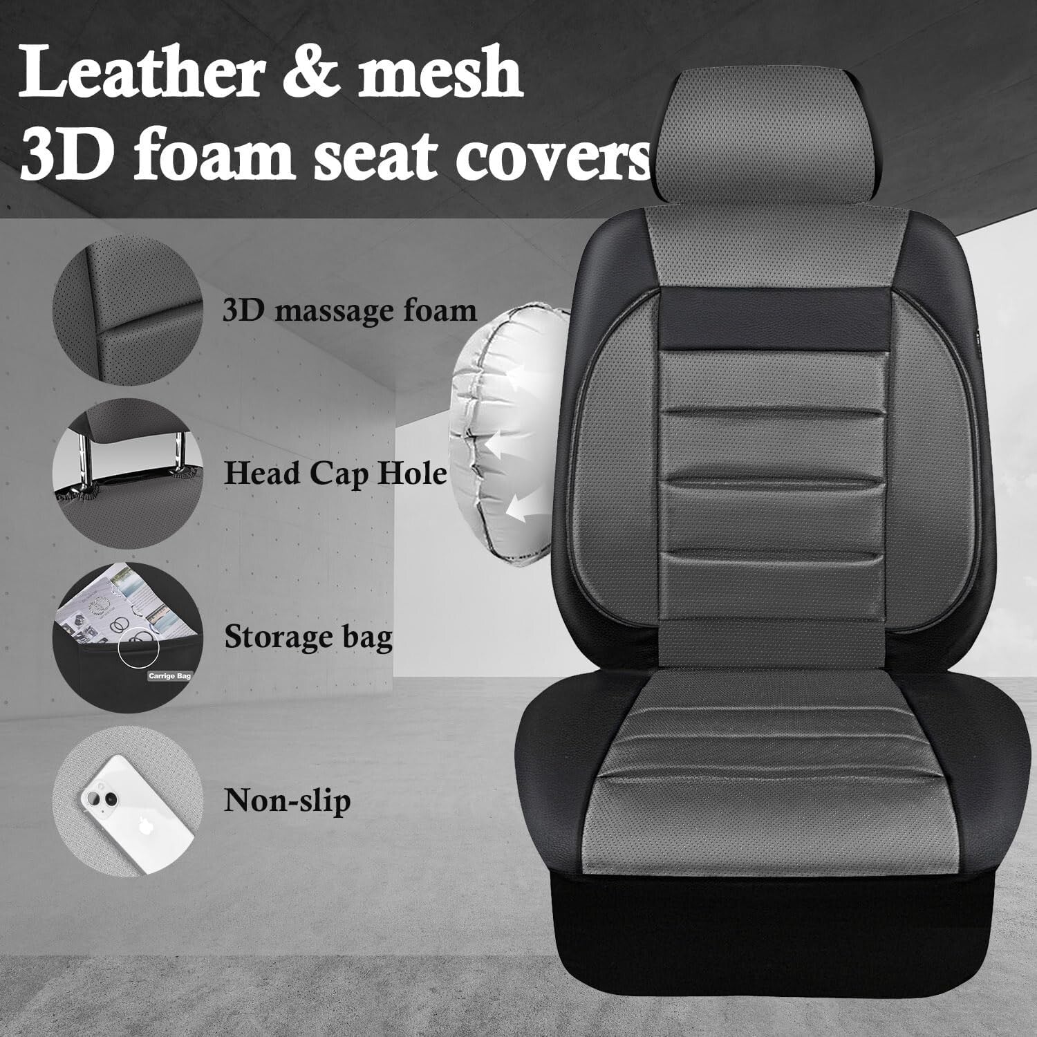 Elegant Gray & Black Leather Seat Covers for SUVs, Sedans & Vans – Full Coverage