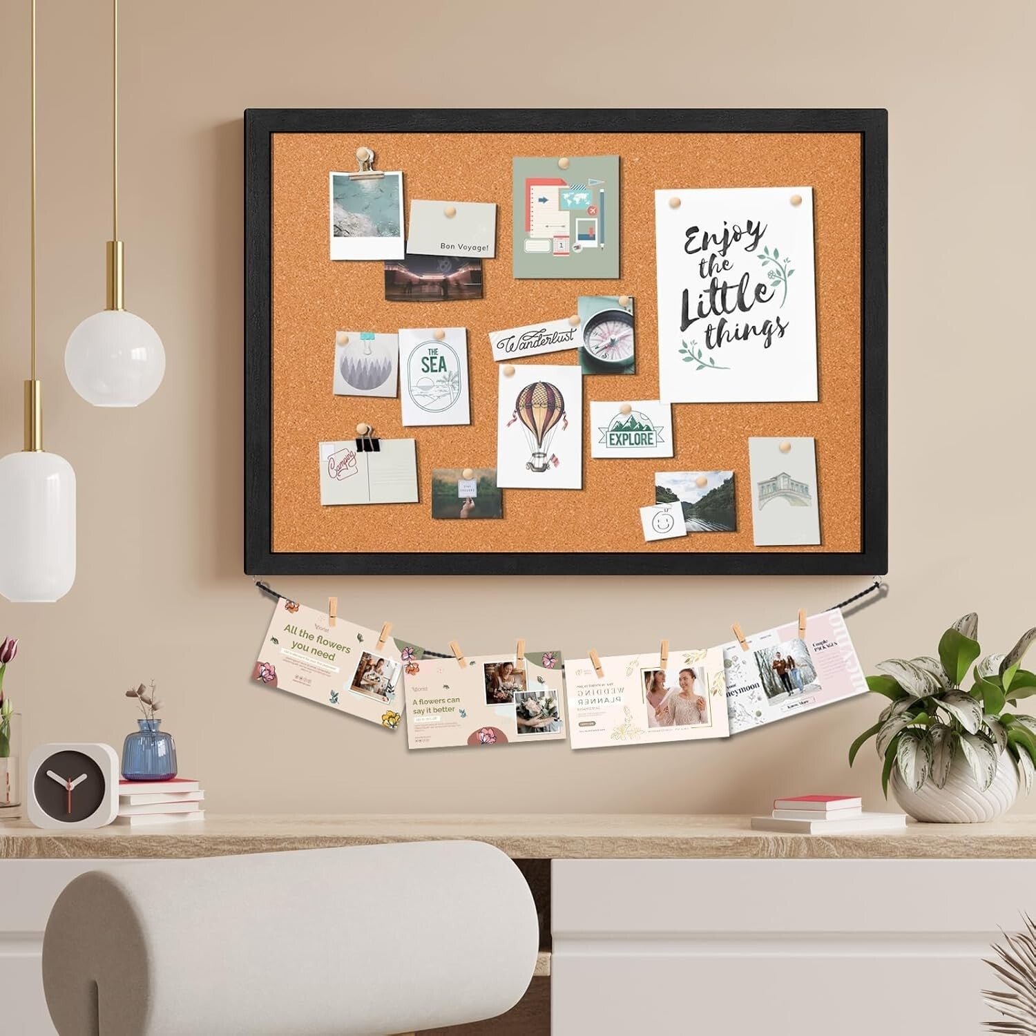 Elegant 23x18 Wooden Frame Cork Board Bulletin Board for Stylish Wall Decor