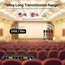 Load image into Gallery viewer, Metal Built Wireless Microphones with 4 Antennas - Ideal for Singing &amp; Speech
