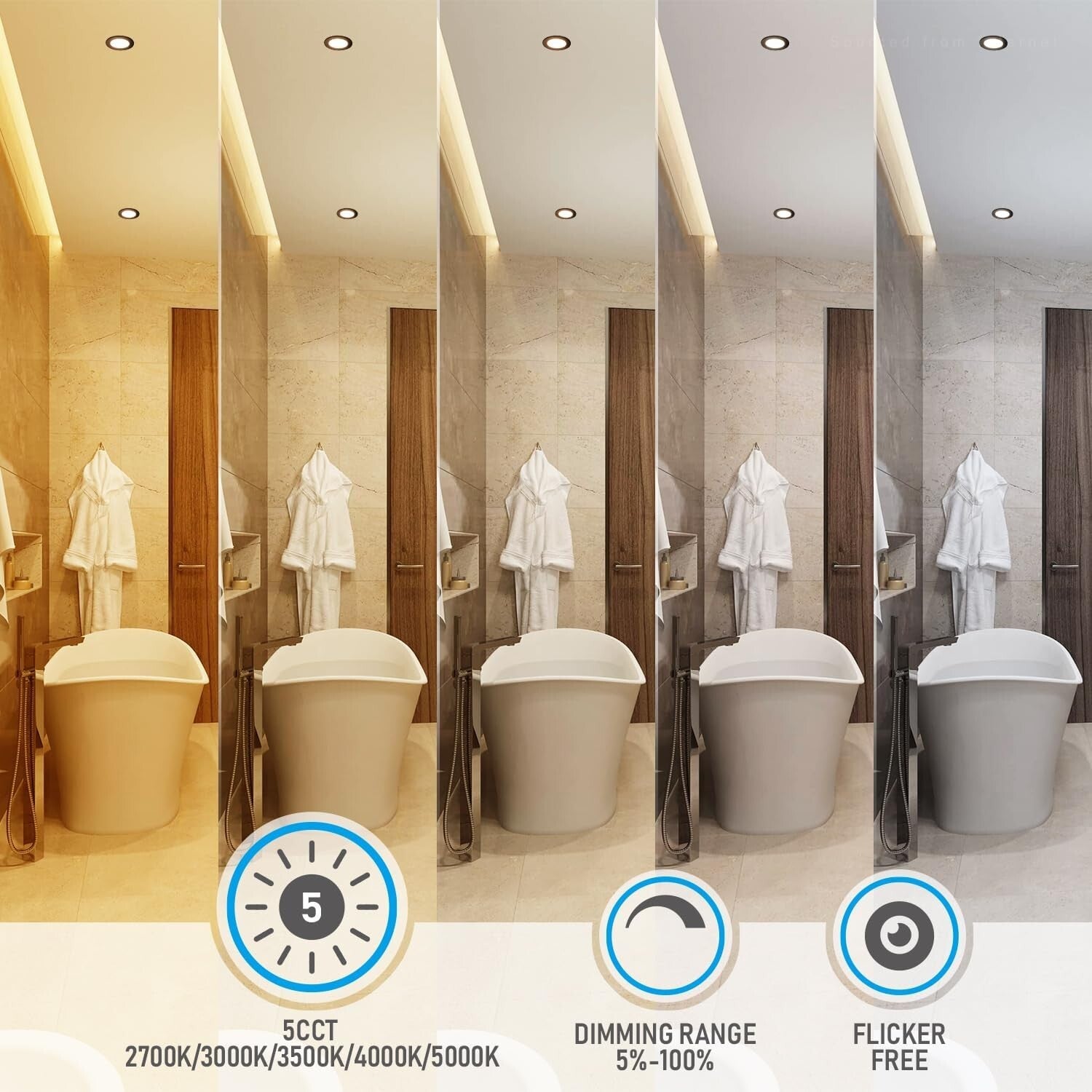 Customizable Ultra-Thin Recessed Downlights with 5 CCT - Easy Install, Pack of 6