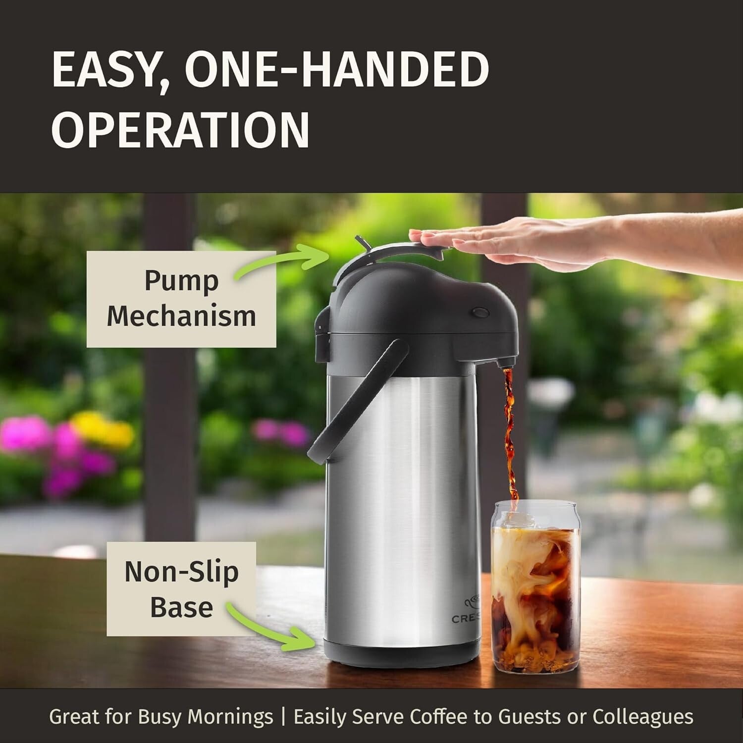 Ergonomic Stainless Steel Hot Cocoa Dispenser - 36 Hour Cold Beverage Keeper