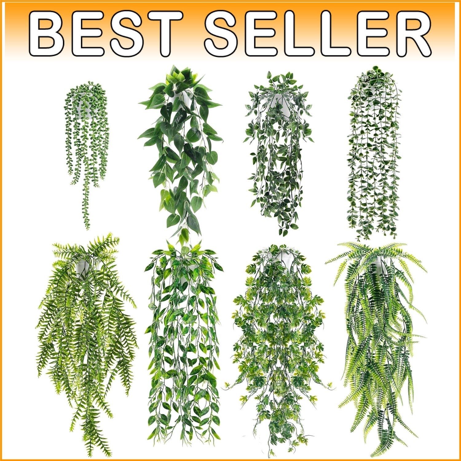 8-Piece Artificial Ivy and Eucalyptus Hanging Plants in Elegant White Pots