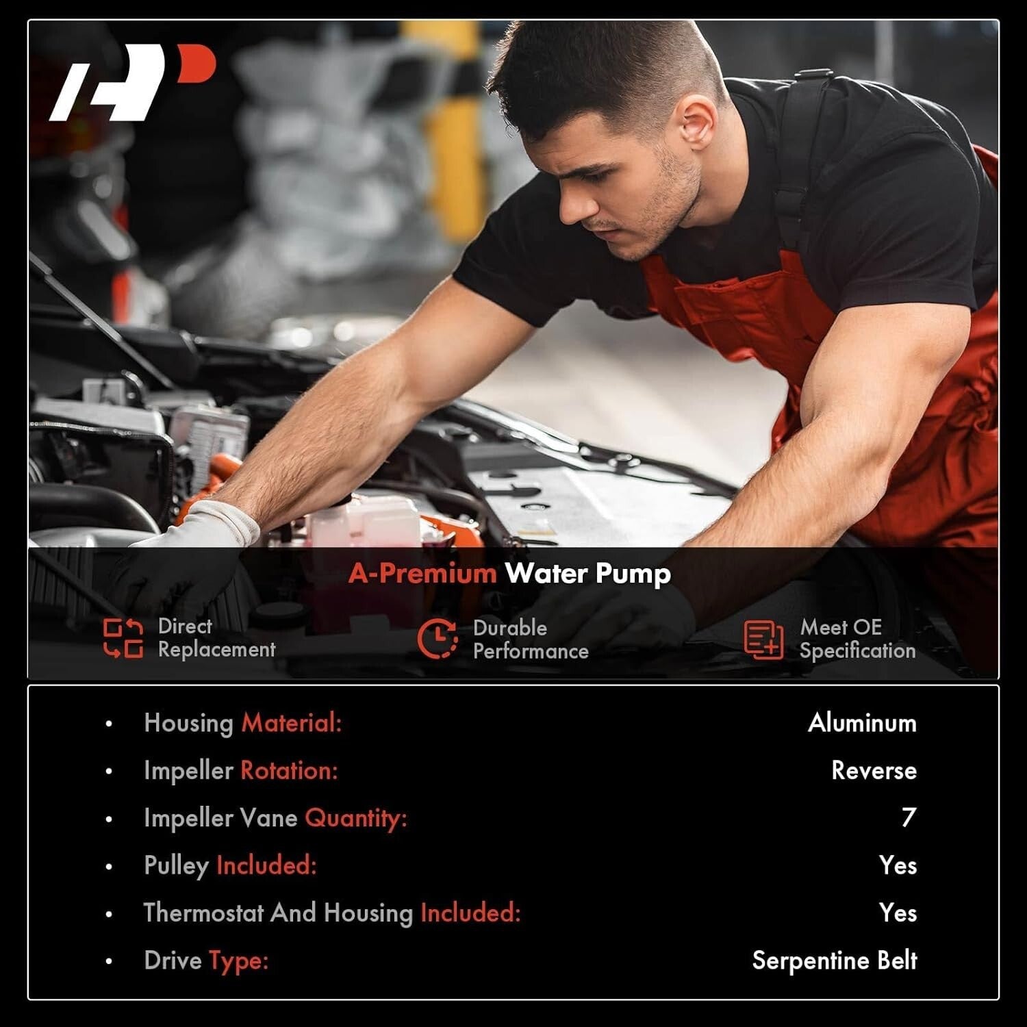 Engine Water Pump with Thermostat & Gasket for Chevy GMC Cadillac 4.8L-6.0L