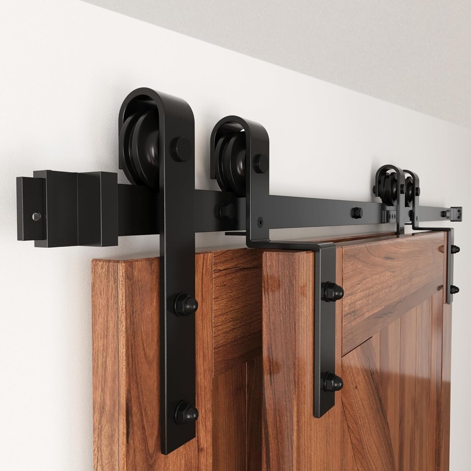 6FT Heavy-Duty Sliding Barn Door Hardware Kit for Double Doors – J Shape Hanger