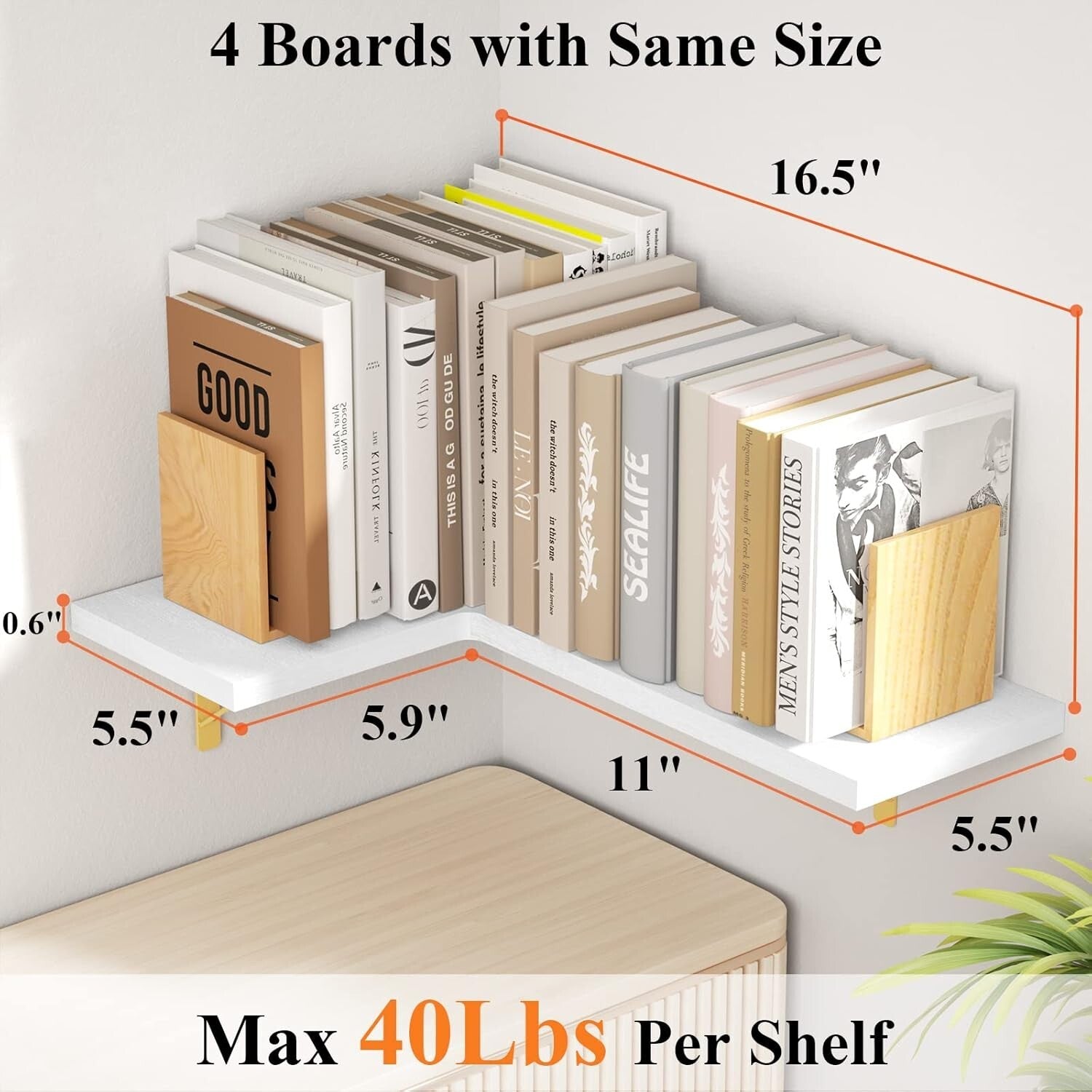 Elegant 4-Tier Wall Mounted Shelves – Rustic Wood for Any Room - 40 lbs Capacity