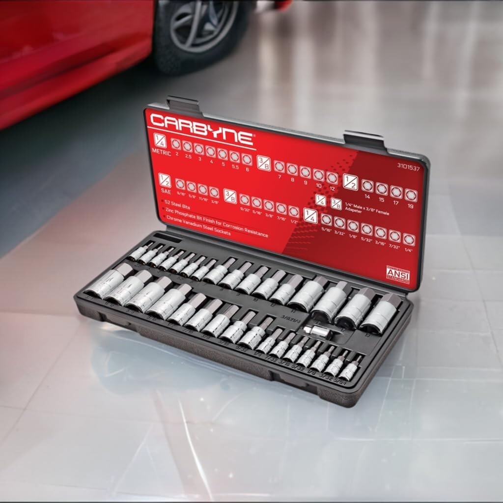 33-Piece Hex Socket Set with Chrome Vanadium and S2 Alloy Steel Construction
