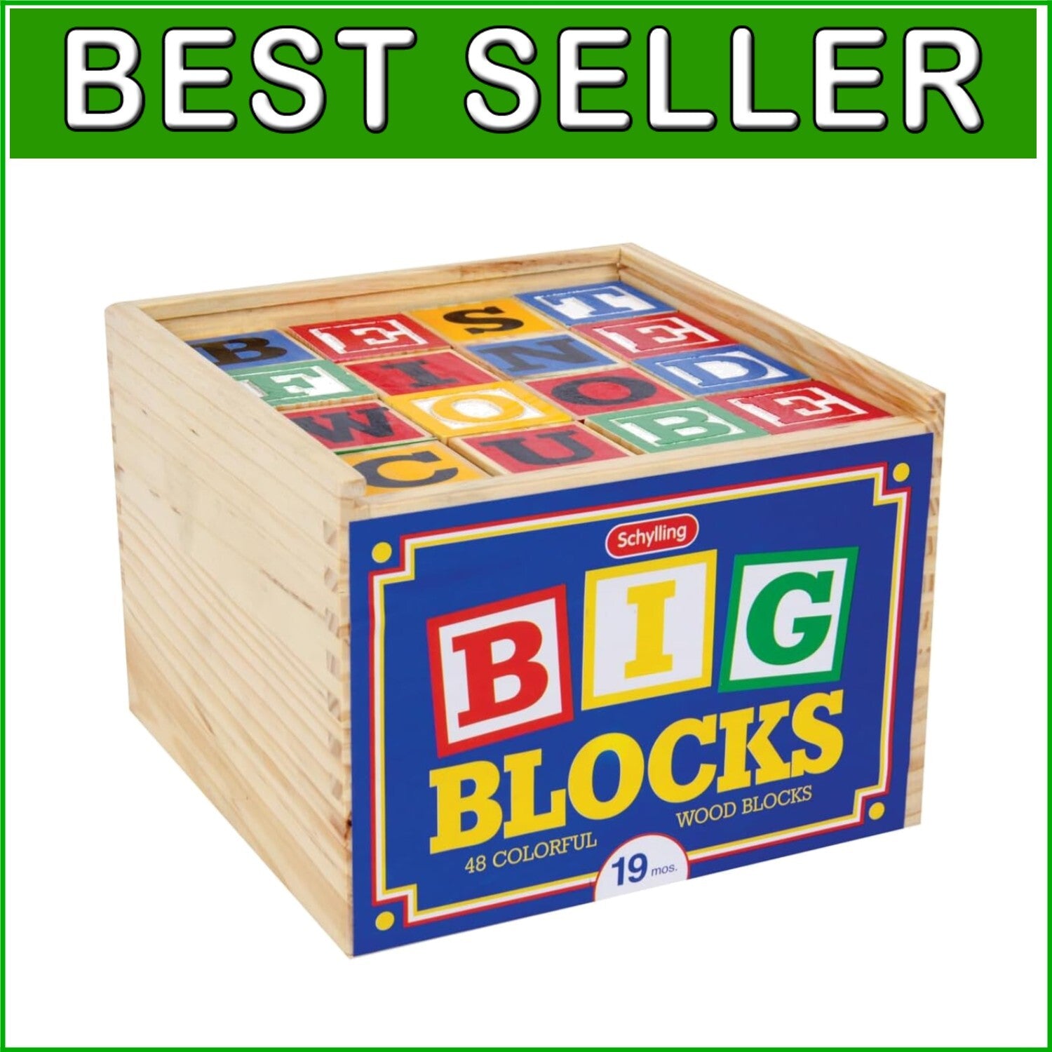 48-Piece Wooden ABC Blocks Set in Beautiful Storage Box - Heirloom Quality